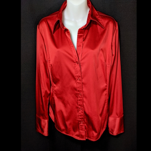 New York Co Stretch Shiny Red Shirt 